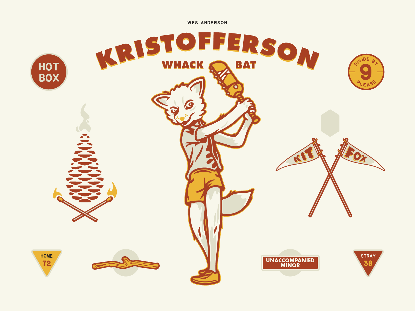 Kristofferson Whack-Bat fox illustration illustrator kristofferson pinecone poster typography vector wes anderson whackbat