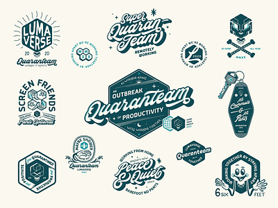 Quaranteam badge branding covid emblem icon illustrator logo quarantine typography vector