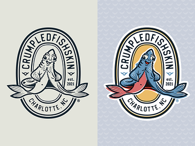 Crumpledfishskin badge branding emblem fish fish logo illustraion logo product design typography vector