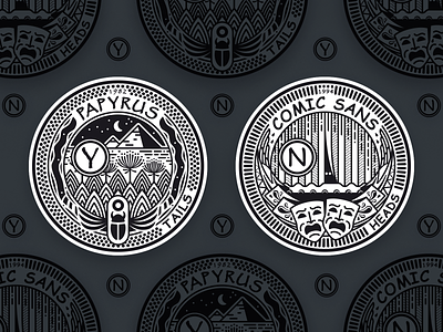 Papyrus Comic Sans Coin badge coin comic sans font illustration logo papyrus typography vector