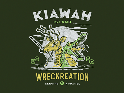 Kiawah Island Wreckreation alligator deer golf illustrator kiawah logo tshirt typography vacation vector