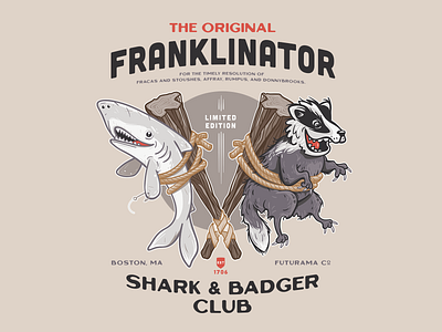 The Original Franklinator badger character club futurama illustration shark shirt tshirt typography vector weapon