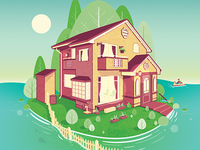 Ponyo House Illustration architecture ghibli house illustration illustrator island ocean ponyo vector