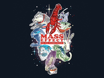 Mass Effect, except animals (and one toaster) commander shepard garrus illustration illustrator javik liara mass effect mordin poster sovereign tali thane tshirt vector wrex
