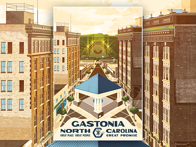 Downtown Gastonia architecture charlotte city gastonia illustration illustrator north carolina poster skyline typography vector wpa
