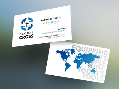 Global Cross Business Cards blue business card cross globe uv spot varnish world