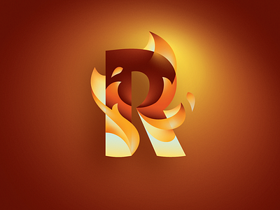 R — Fire fire flames gradient illustration letter logo typography vector
