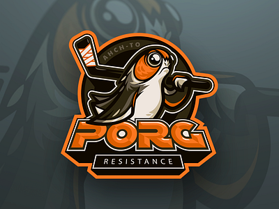 Porg Resistance esports hockey logo mascot penguin porg star wars vector