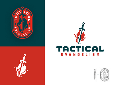 Tactical Evangelism Logo branding evangelism fire icon identity logo mark patch sword truth