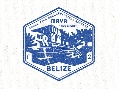 Cahal Pech Passport Stamp archaeology badge belize cahal pech history icon logo maya one color stamp texture