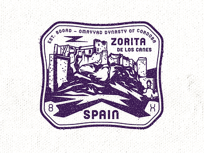 Castle Zorita Passport Stamp archaeology badge history icon logo one color spain stamp texture zorita