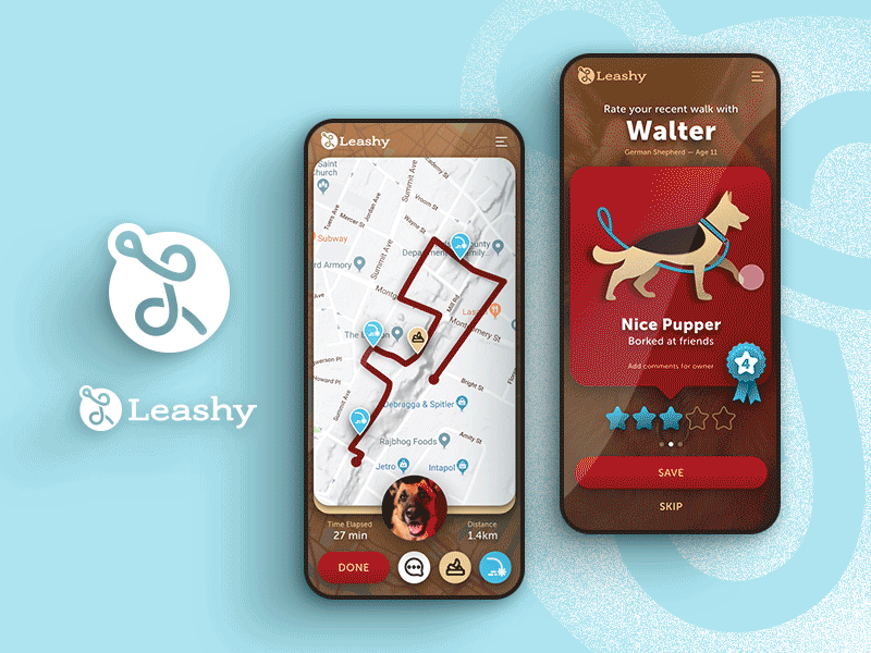 Dog Walk Rating app design dog illustration logo prototype rating swipe ui walk xd design