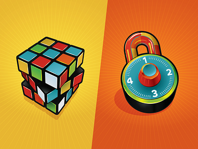 Rubik's Padlock 3d design illustration illustrator isometric lock padlock poster primary colors rubik vector