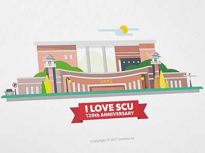 SCU Landscape Series - 2 building illustration postcard school vector