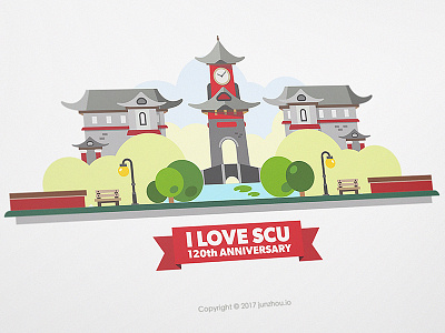 SCU Landscape Series - 4 building chengdu china illustration postcard school vector