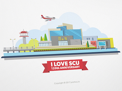 SCU Landscape Series - 5 building illustration postcard school vector