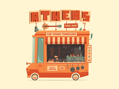 Athens Urban Wagon athens car flat food greece illustration junk pita souvlaki truck urban wagon
