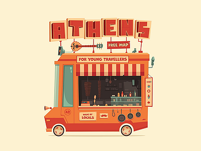 Athens Urban Wagon athens car flat food illustration junk street truck urban van vector vehicle wagon