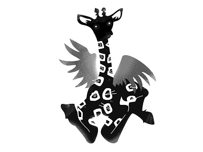 Giraffe with wings art black white design icon illustration vector