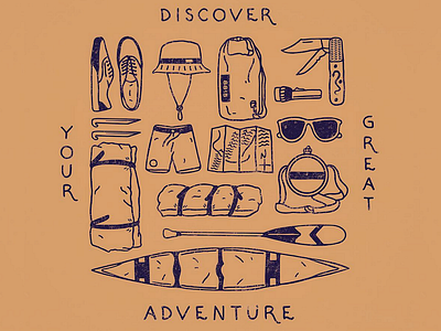 Discover Your Great Adventure adventure canoe design explore illustration map paddle sun glasses tent type