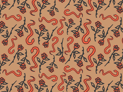 Snakes and Roses Pattern design graphic design hand made illustration pattern roses snakes