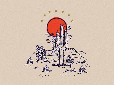 Desert Scene art cactus design graphic design hand made illustration stars succulents suns