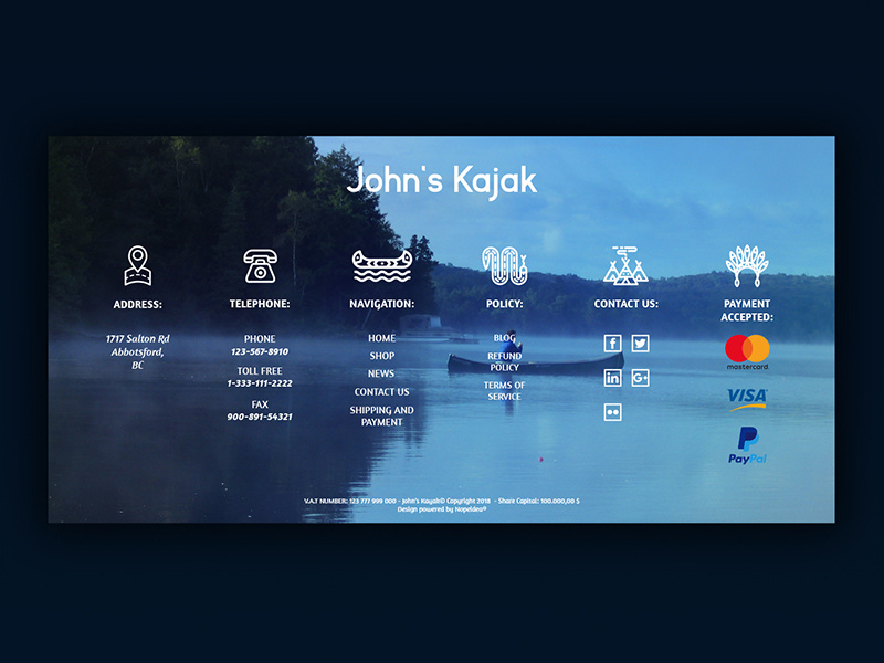 Ui/Ux - John's Kayak - Template - Footer responsive website design front-end back-end photography digital arts digital art illustration promo ux ui galasso daniele portfolio social behance template typography design nopeidea footer