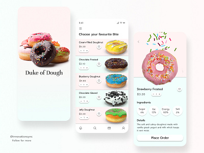 Donuts Mobile App behance branding dailyui designinspiration digitaldesign flatdesign freelancedesigner graphicdesign innovationsync minimal ui uidesign uidesignpatterns uitrends uiux userexperience userinterface uxdesign uxui webdesign