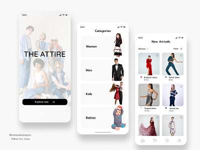 Clothing App Mobile Ui animation branding dailyui digitaldesign flatdesign freelancedesigner graphicdesign illustration innovationsync interface landingpage minimal mobiledesign mobileui productdesign typography uitrends userexperience vector webdesign