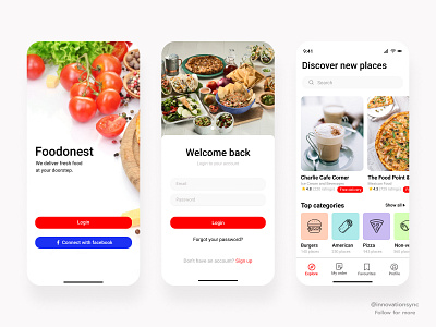 Food App Design animation appdesign art design digitaldesign flatdesign graphicdesign illustration innovationsync interface landingpage logo minimal mobiledesign print productdesign typography uidesign userexperience webdesign