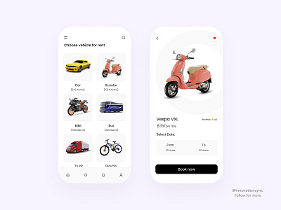 Vehicle Rental App Design 3d animation app art branding design digitaldesign flatdesign graphic design illustration innovationsync landing page logo minimal mobiledesign motion graphics typography ui vector webdesign