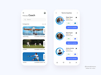 Sports Coach Finder App 3d animation art branding design digitaldesign flatdesign graphic design illustration innovationsync interface logo minimal mobiledesign print productdesign typography ui ux webdesign