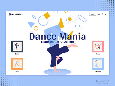 Dance Website Landing Page 3d animation art branding design digitaldesign flatdesign graphic design illustration innovationsync landing page logo minimal design mobile motion graphics product design typography ui vector webdesign