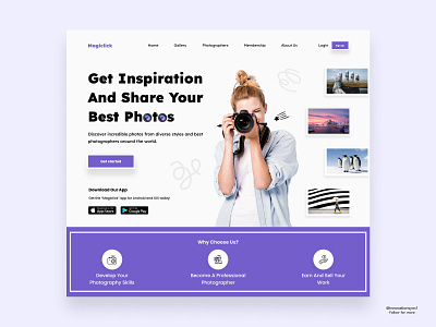 Photography Website Landing Page 3d animation art branding dashboard digitaldesign flatdesign graphic design illustration innovationsync logo minimal mobile motion graphics nft product design typography ui vector webdesign