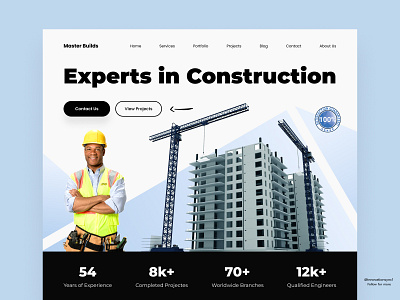 Construction Company Landing Page 3d animation art branding digitaldesign flatdesign graphic design illustration innovationsync landing page logo minimal mobile motion graphics nft product design typography ui vector webdesign