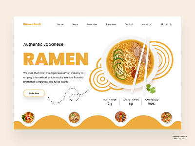 Ramen- Food Landing Page 3d animation art branding digitaldesign ecommerce flatdesign graphic design icon illustration innovationsync logo mobile motion graphics nft product design typography ui vector webdesign