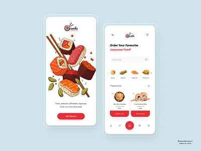 Sushi- Japanese Food App 3d animation art branding digitaldesign ecommerce flatdesign graphic design illustration innovationsync logo mobile motion graphics nft product design shopify typography ui vector webdesign