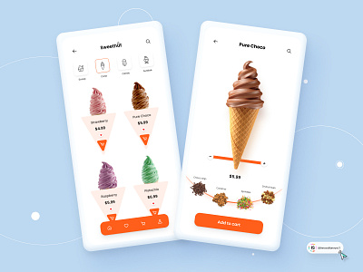 Ice Cream App 3d animation art branding digitaldesign ecommerce flatdesign graphic design illustration innovationsync logo mobile motion graphics nft product design shopify typography ui vector webdesign