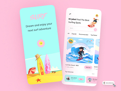 Surfing App Design 3d animation art branding dashboard digitaldesign flatdesign graphic design icon illustration innovationsync logo mobile motion graphics nft product design typography ui vector webdesign