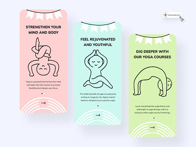 Yoga Onboarding Screens 3d animation art branding dashboard digitaldesign flatdesign graphic design icon illustration innovationsync logo mobile motion graphics nft product design typography ui vector webdesign