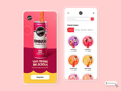 Kombucha Ecommerce App 3d animation art branding digitaldesign ecommerce flatdesign graphic design illustration innovationsync logo mobile motion graphics nft product design shopify typography ui vector webdesign