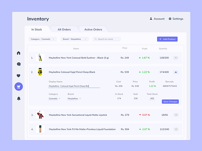 Inventory UI by Sanskruti Shahu on Dribbble