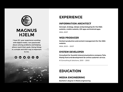 Magnushjelmnet black cv homepage resume white