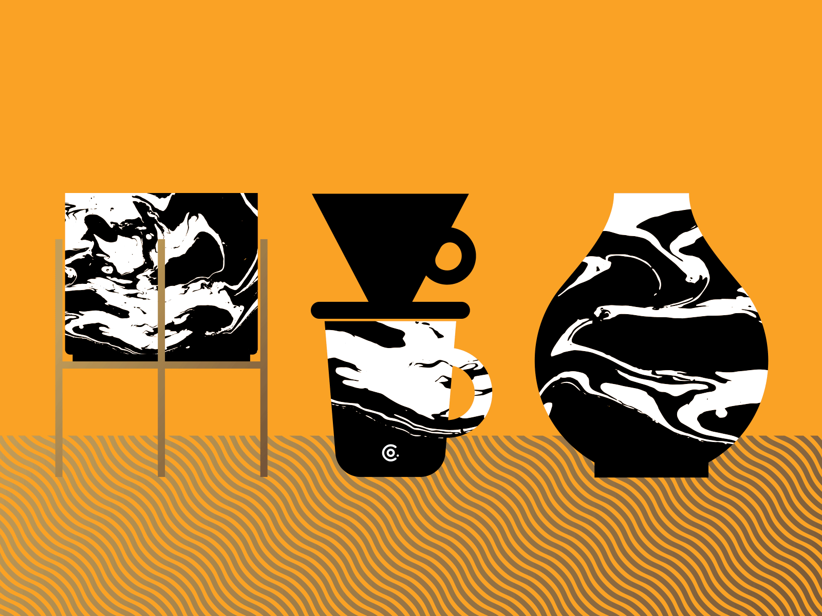 Pottery Pals ceramics coffee coffee cup design gold graphic icon illustration illustrator marble marbling mark mark icon symbol planter pottery pour over pourover shapes vector waves