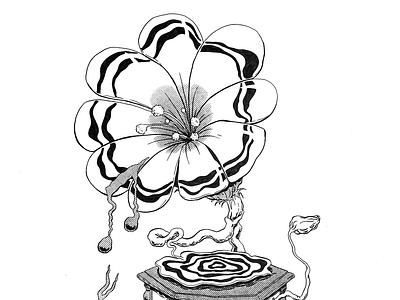 Gramophone Flower black and white illustration cartoon flora graphic novel hand drawn illustration object design organic screentone surreal