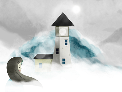 Stormy Lighthouse digital painting girl lighthouse nature ocean photoshop stormy watercolor waves