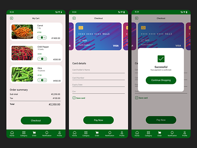 A grocery app cart and checkout page ui ux visual design
