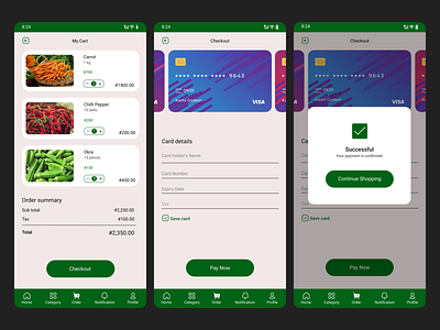 A grocery app cart and checkout page