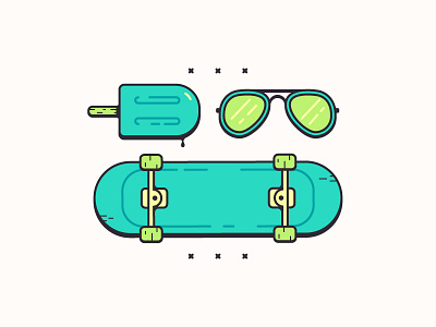 Summertime california design fun illustration line popsicle rad skate skateboard summer sunglasses vintage