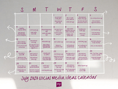 Social media calendar ideas July 2020 design display font font font design fonts instagram template planner social media design typeface typography